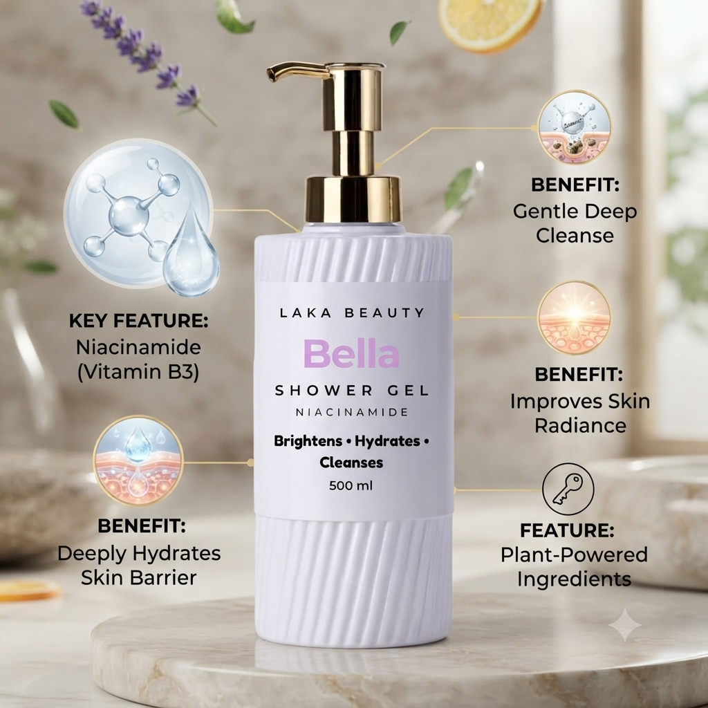 Niacinamide Bella Fragrance Shower Gel (500 ml) Bella Fragrance +  Loofah