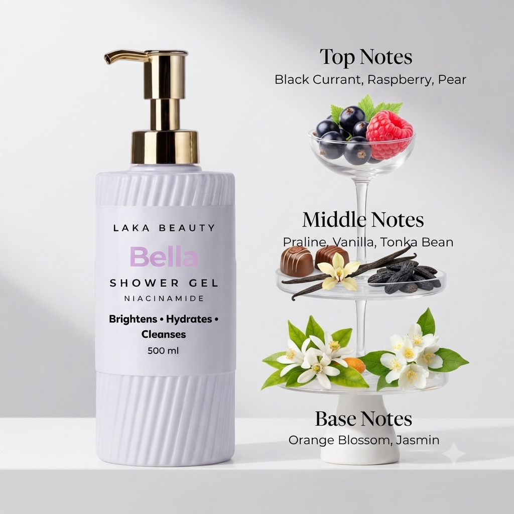Niacinamide Bella Fragrance Shower Gel (500 ml) Bella Fragrance +  Loofah